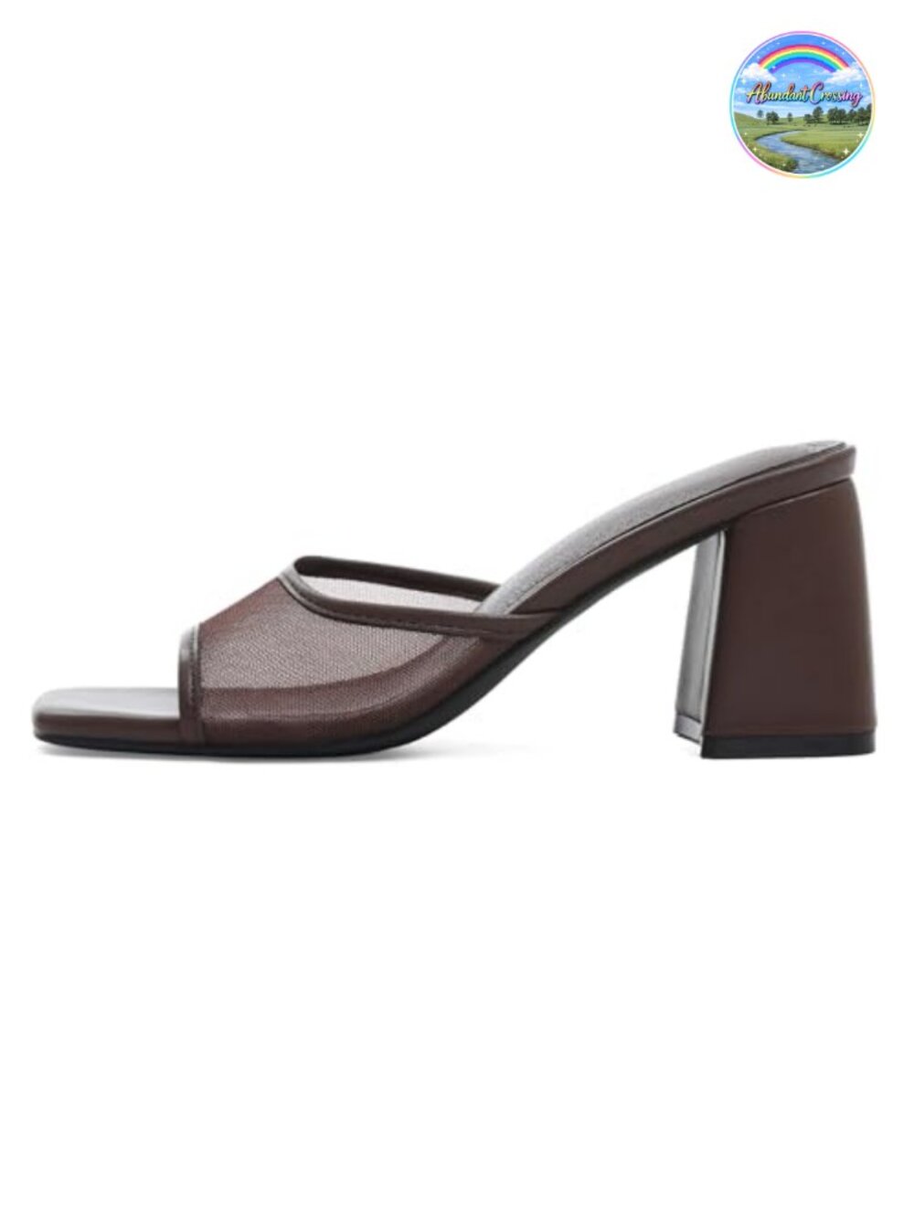Women Mesh Block Heel Sandals Square Toe Slip On Mule Heels